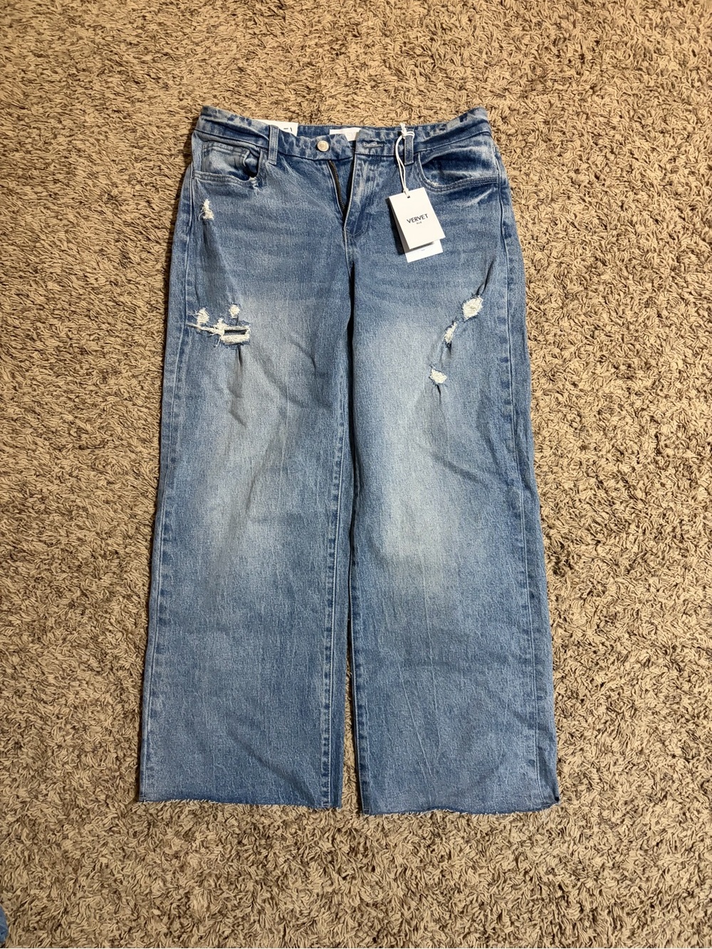 Women's Light Blue Wide Leg Distressed Jeans